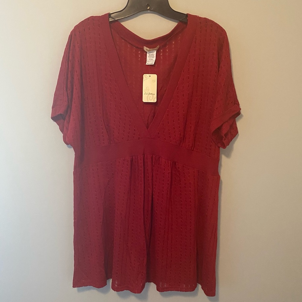 Lightweight open-weave Red V-neck Sweater 3x